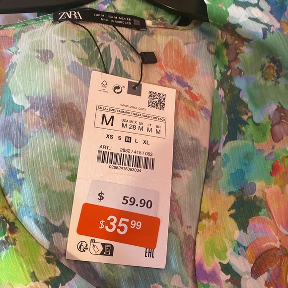 Zara Floral Long Sleeve Dress - Green and Blue - Picture 2 of 2